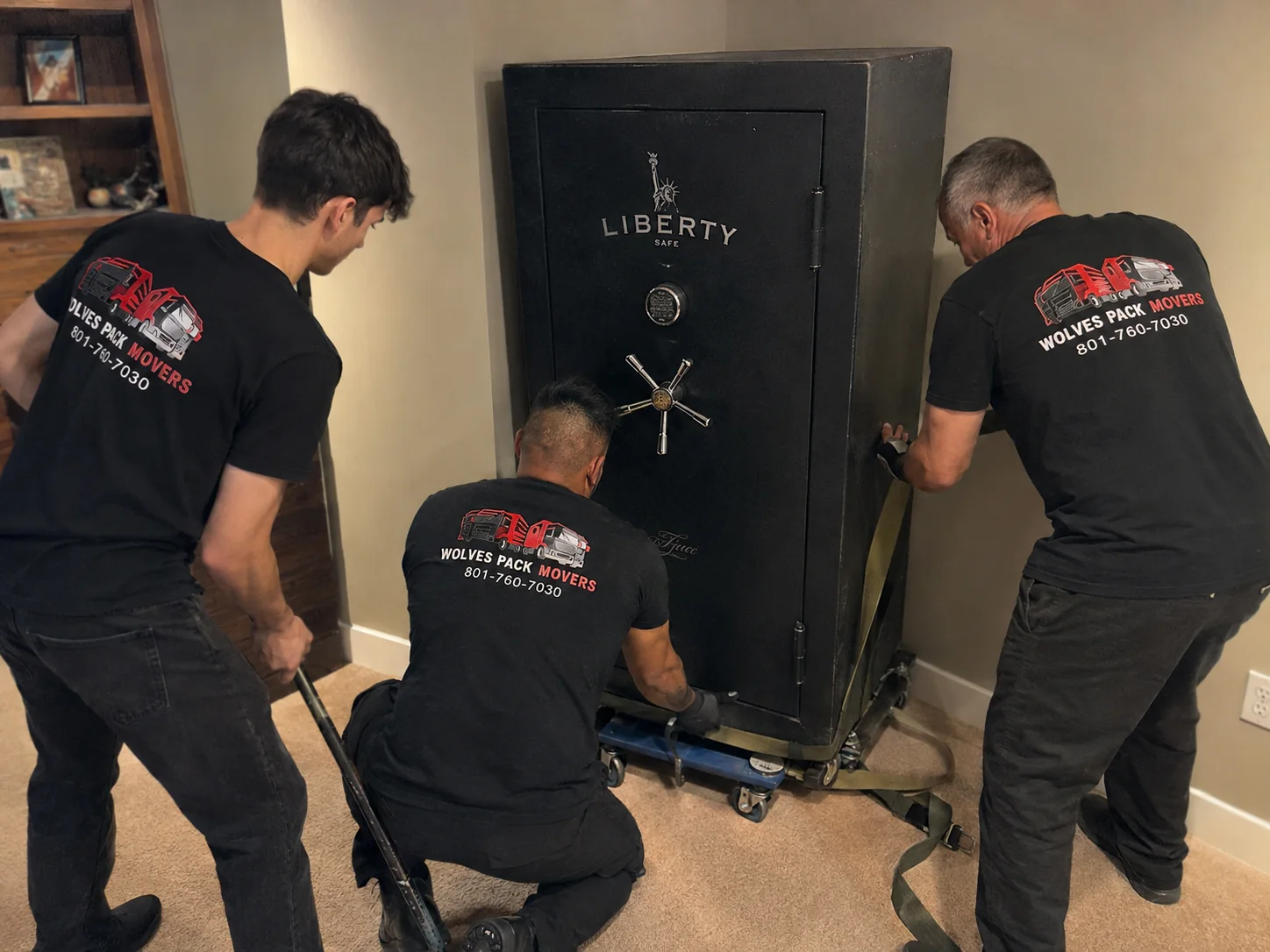 Gun safe relocation on stairs with protective equipment