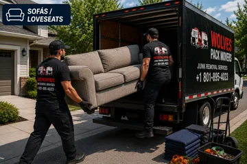 Sofa removal loading a couch into a truck in Utah