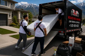 Mattress disposal loading an old mattress into a truck in Utah